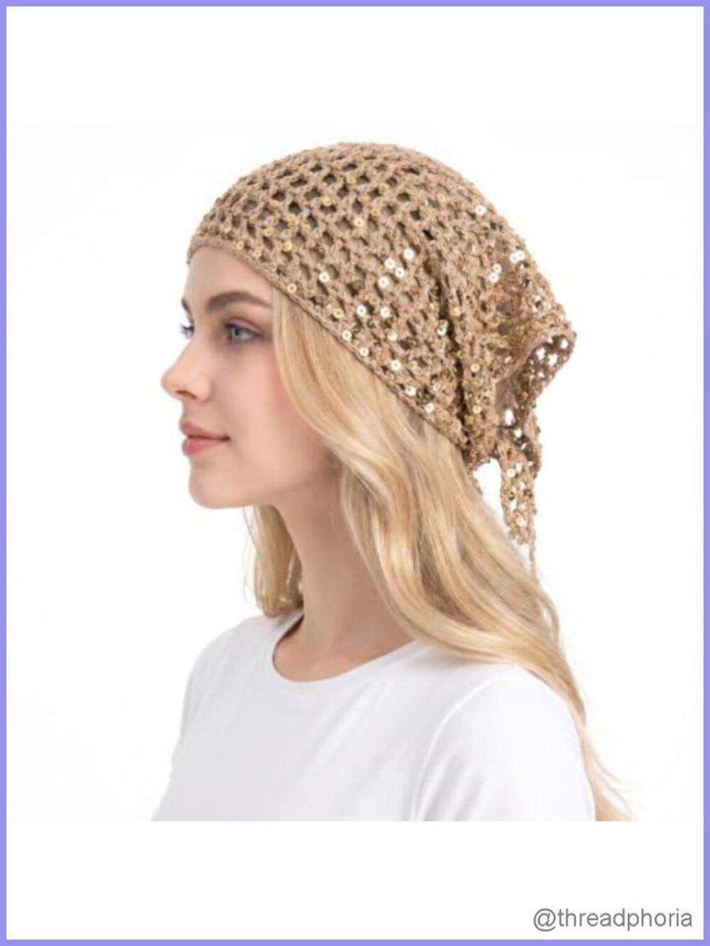 Crochet Sequin Head Scarf for Women Boho Scarf Wrap